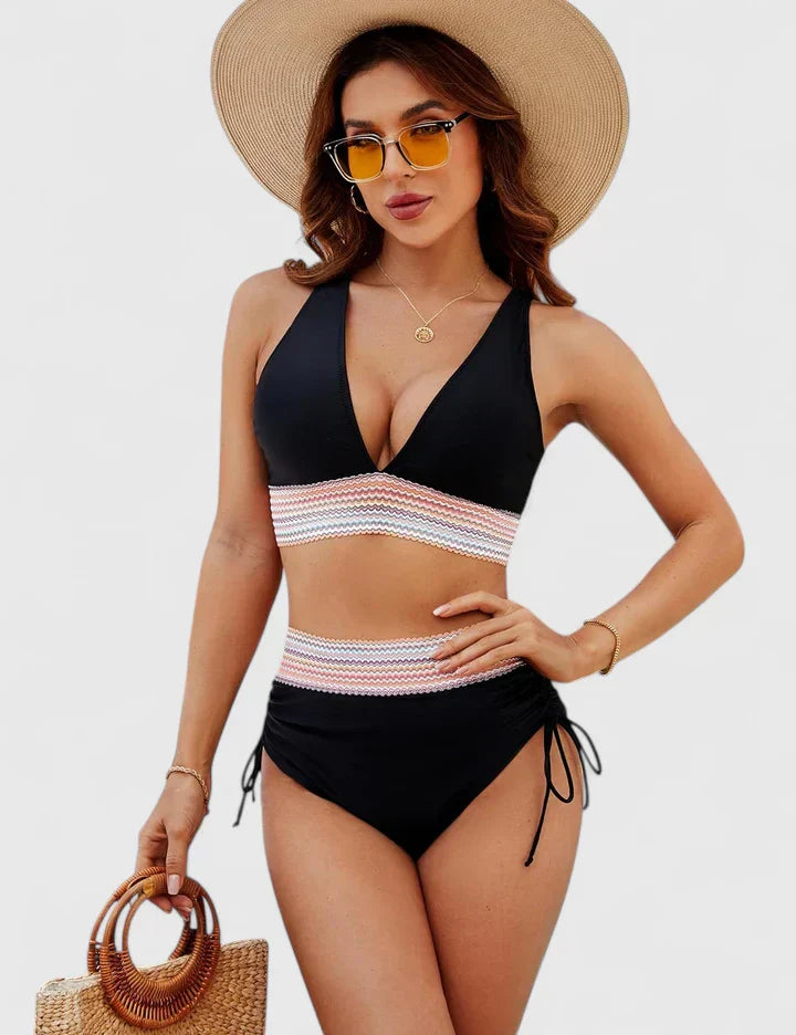 Women's High-Waisted Bikini Swimsuit Set with Crochet Waist