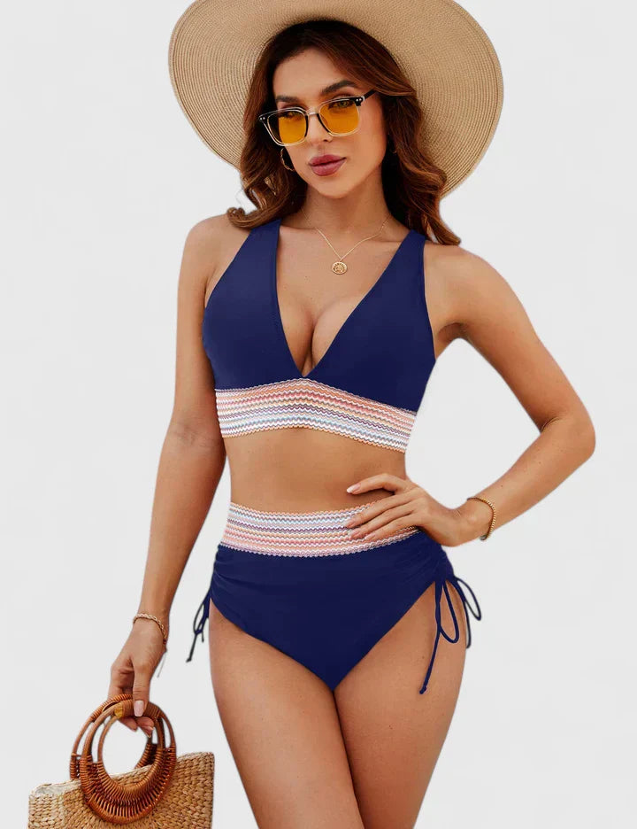 Women's High-Waisted Bikini Swimsuit Set with Crochet Waist