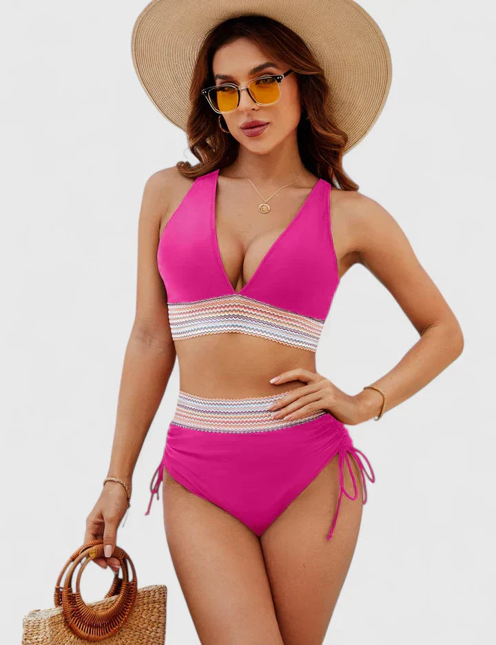 Women's High-Waisted Bikini Swimsuit Set with Crochet Waist