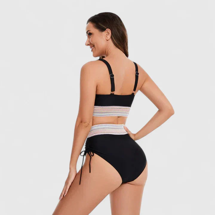 Women's High-Waisted Bikini Swimsuit Set with Crochet Waist