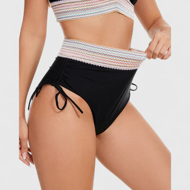 Women's High-Waisted Bikini Swimsuit Set with Crochet Waist