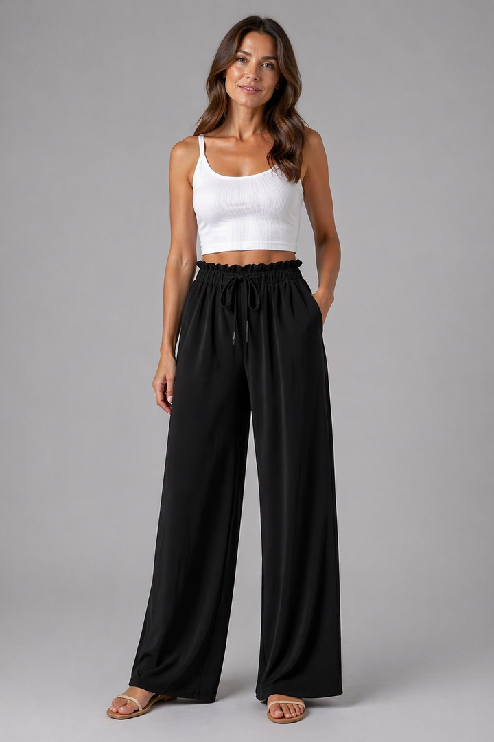 Women’s High-Waisted Wide-Leg Trousers with Elastic Waistband
