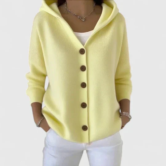 Women's Hooded Cardigan with Button-Down Front for Layering
