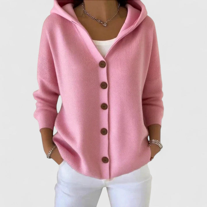Women's Hooded Cardigan with Button-Down Front for Layering