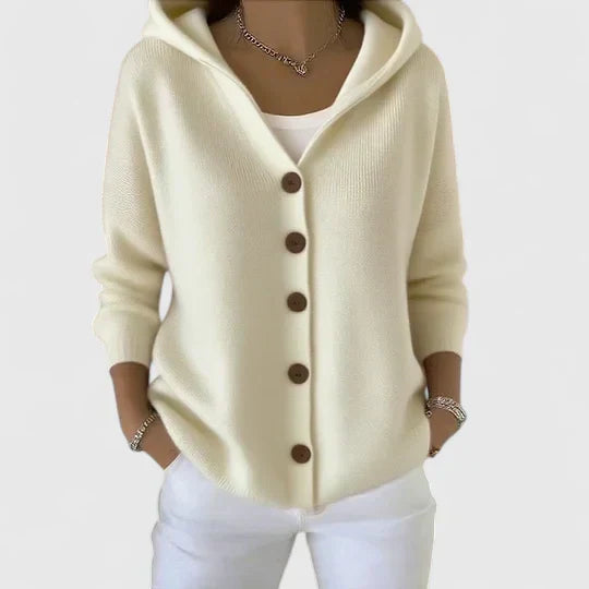 Women's Hooded Cardigan with Button-Down Front for Layering