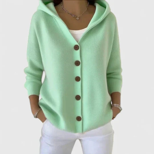 Women's Hooded Cardigan with Button-Down Front for Layering