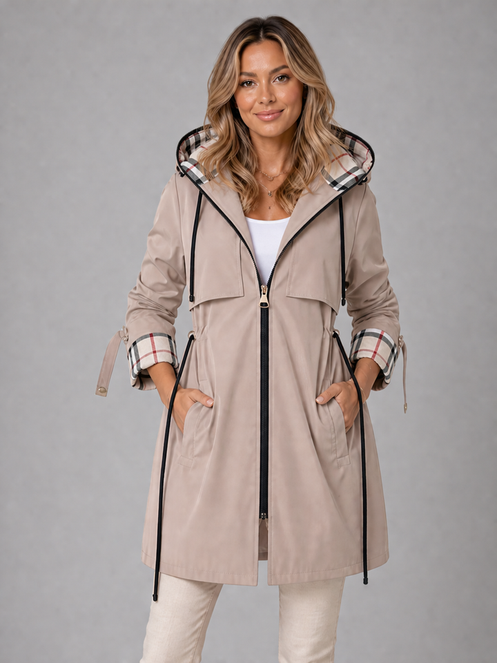 Women’s Hooded Long Jacket with Adjustable Waist Fit