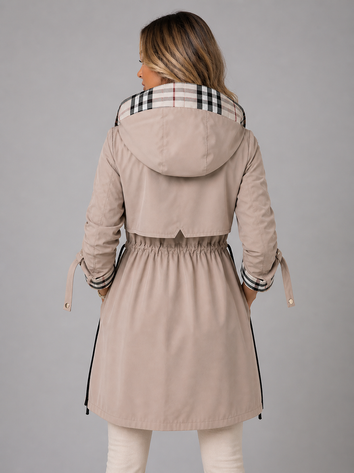 Women’s Hooded Long Jacket with Adjustable Waist Fit