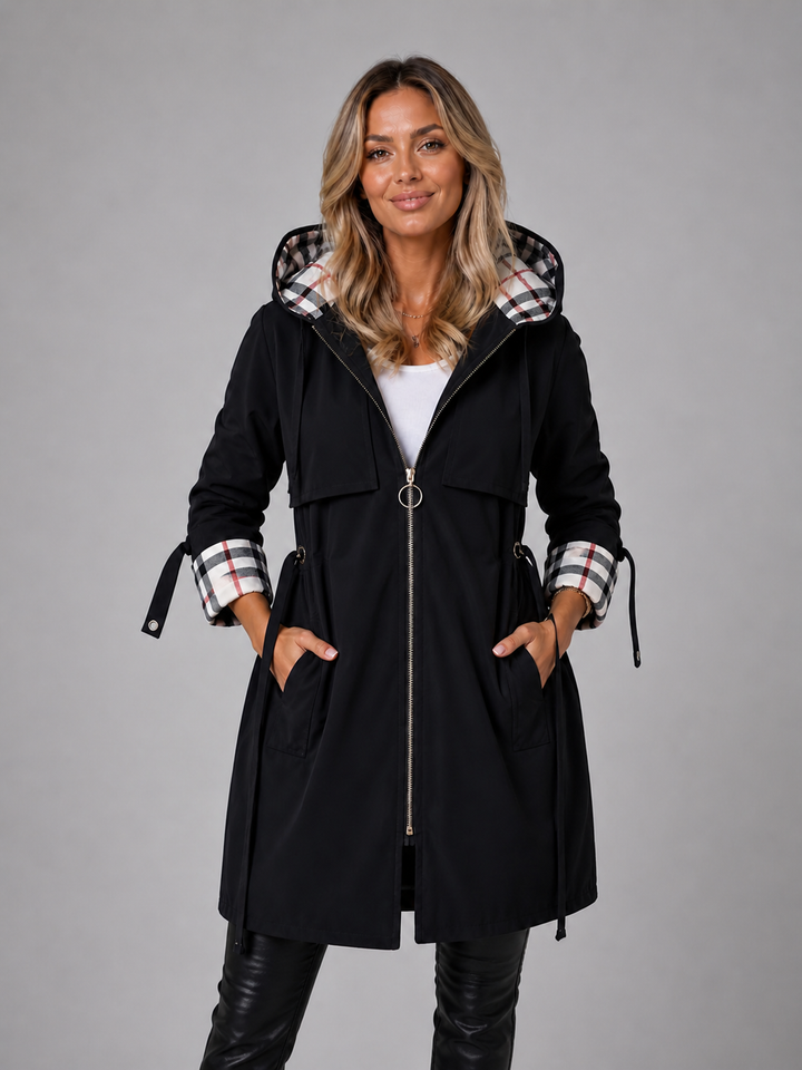 Women’s Hooded Long Jacket with Adjustable Waist Fit