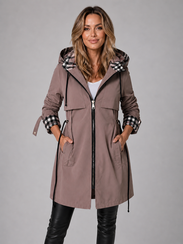 Women’s Hooded Long Jacket with Adjustable Waist Fit