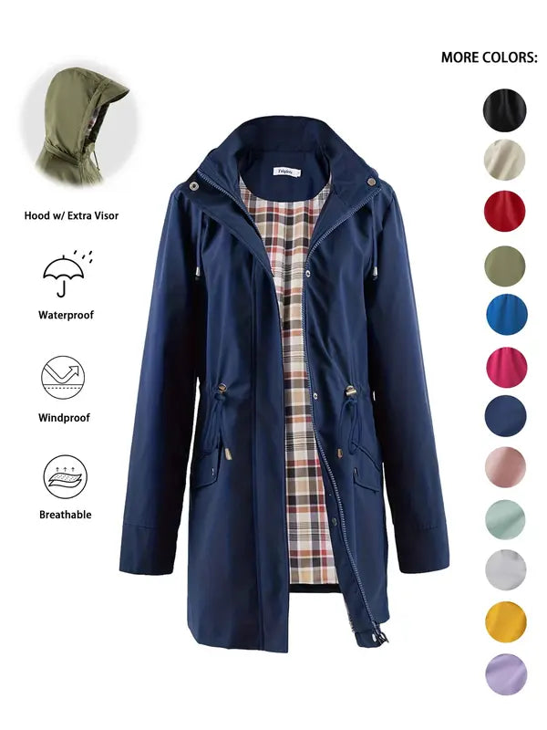 Women's Hooded Trench Coat with Drawstring for Casual Wear
