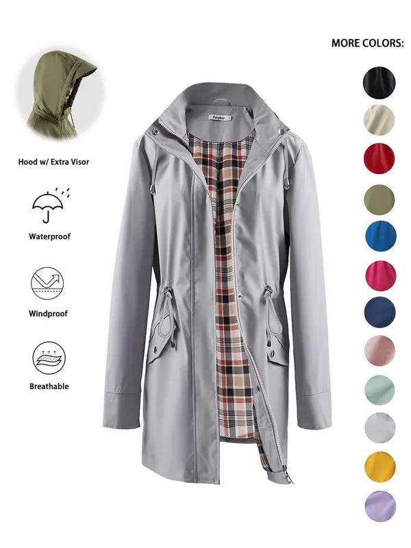 Women's Hooded Trench Coat with Drawstring for Casual Wear