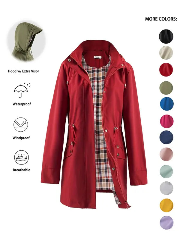Women's Hooded Trench Coat with Drawstring for Casual Wear