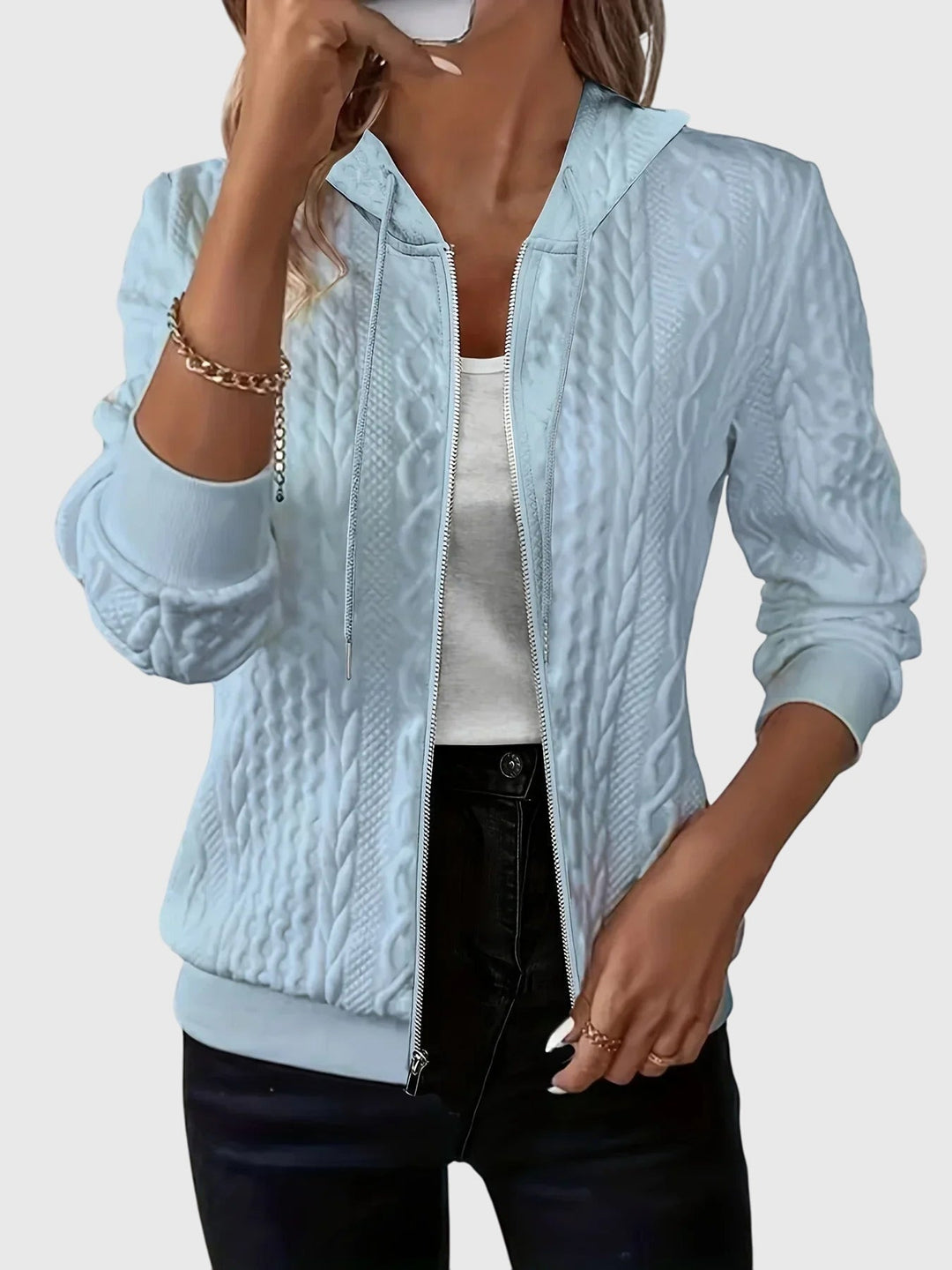 Women's Hoodie with Zipper Quilted Texture for Casualwear