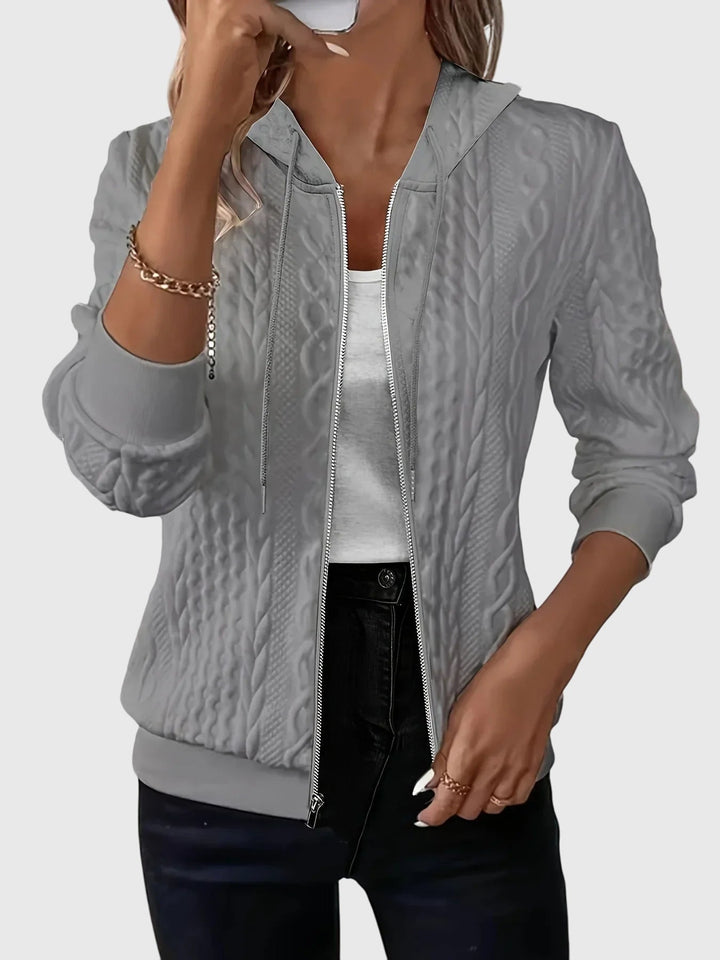 Women's Hoodie with Zipper Quilted Texture for Casualwear