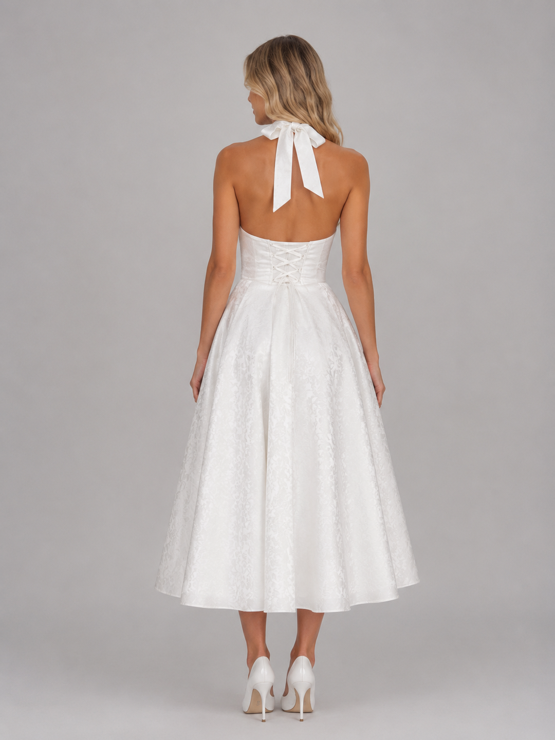 Women’s Jacquard Halter Midi Dress with Skirt