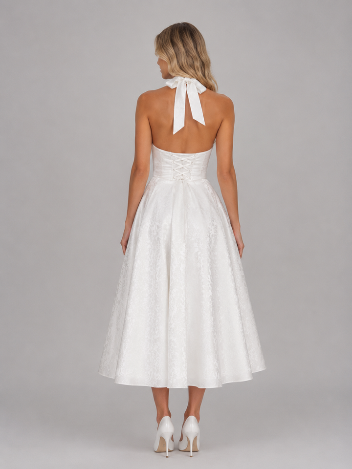 Women’s Jacquard Halter Midi Dress with Skirt