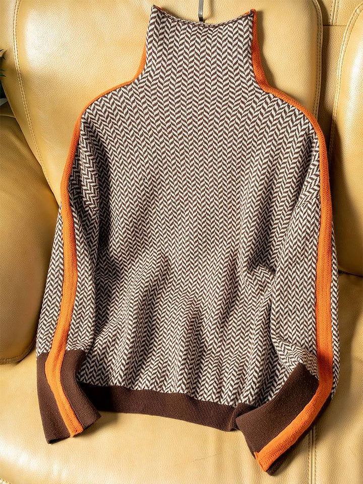 Women's Jumper with High Collar Stripes for Office