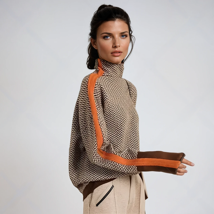 Women's Jumper with High Collar Stripes for Office
