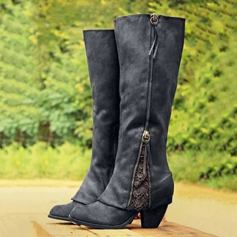 Women's Knee-High Boots with Lace Detailing for Daywear