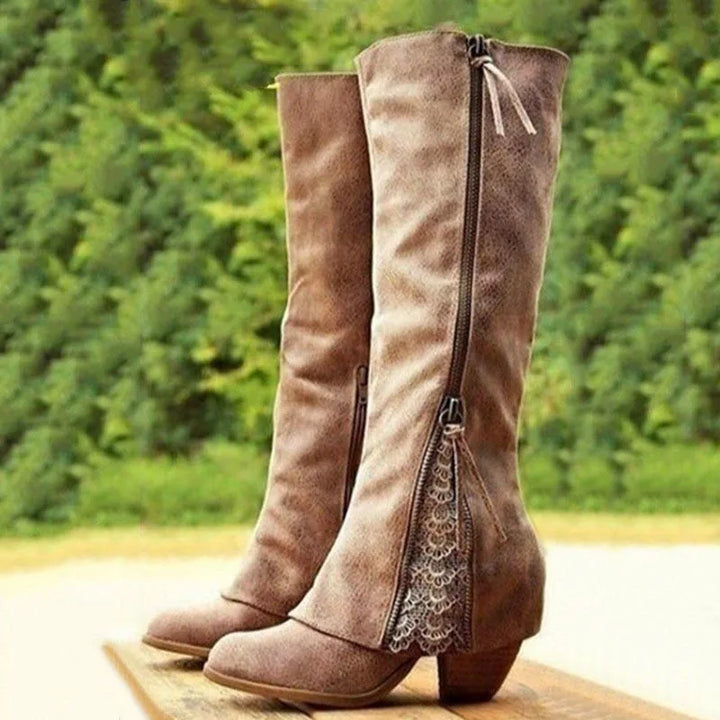 Women's Knee-High Boots with Lace Detailing for Daywear