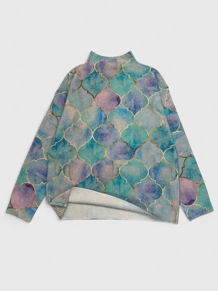 Women's Knit Jumper with Gold Pattern for Coffee Dates