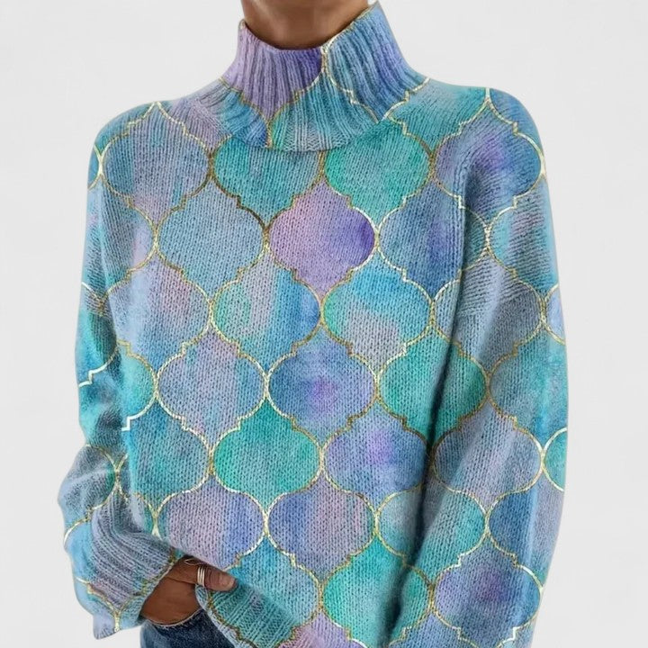 Women's Knit Jumper with Gold Pattern for Coffee Dates