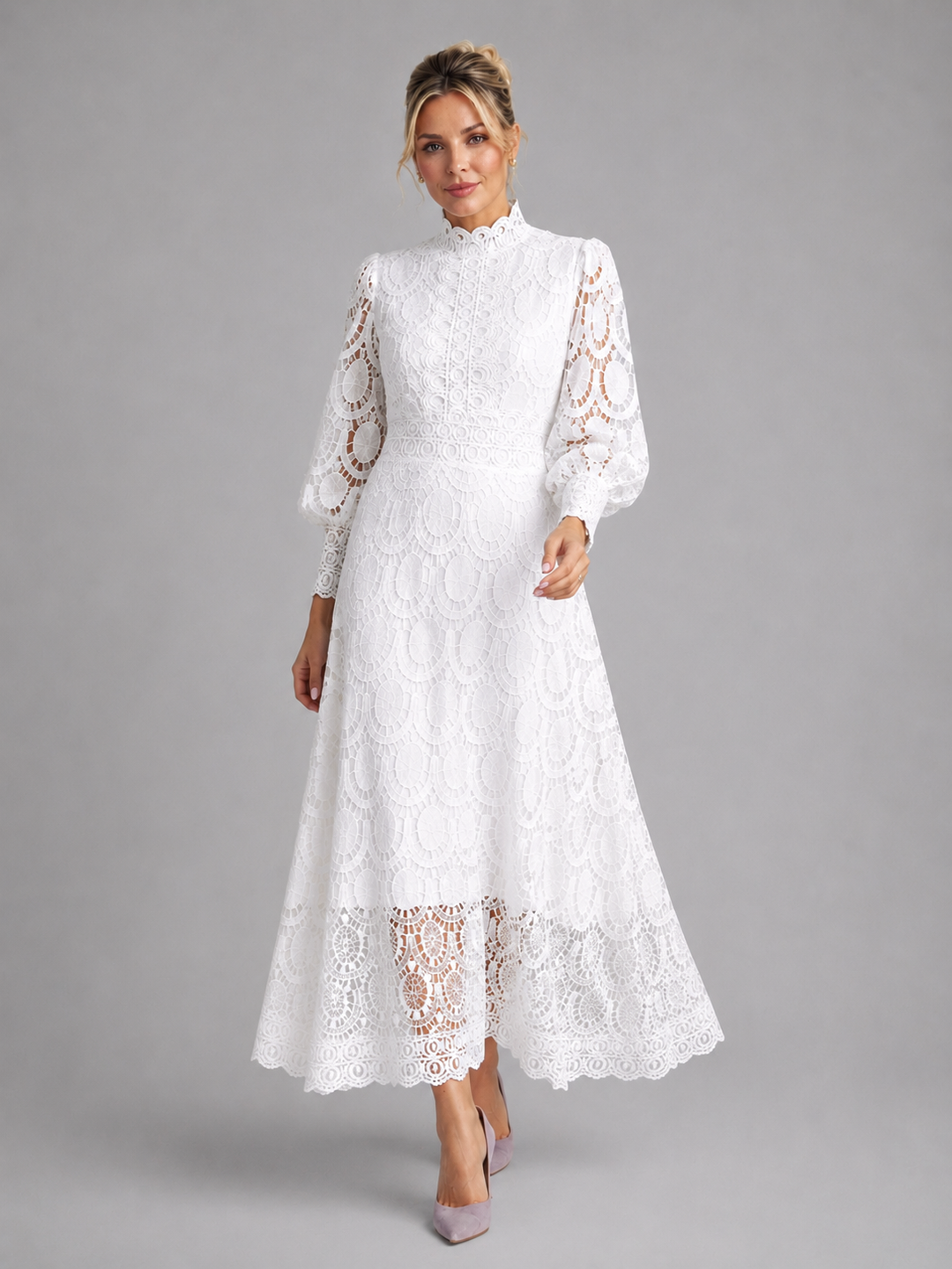 Women’s Lace Midi Dress with Flowing Silhouette