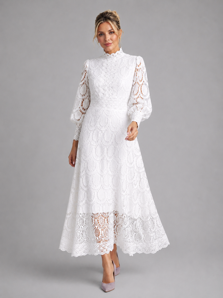 Women’s Lace Midi Dress with Flowing Silhouette
