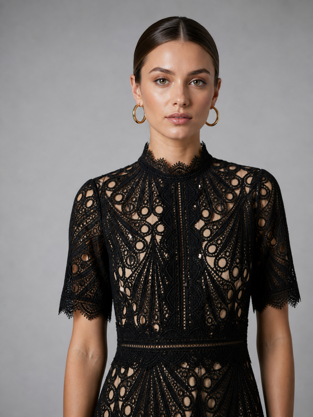 Women’s Lace Midi Dress with High Neck