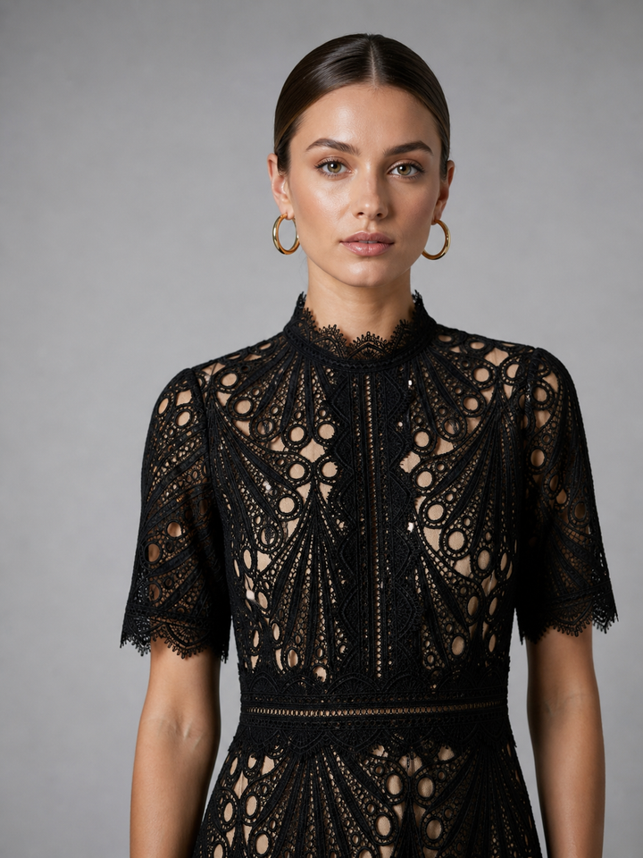 Women’s Lace Midi Dress with High Neck