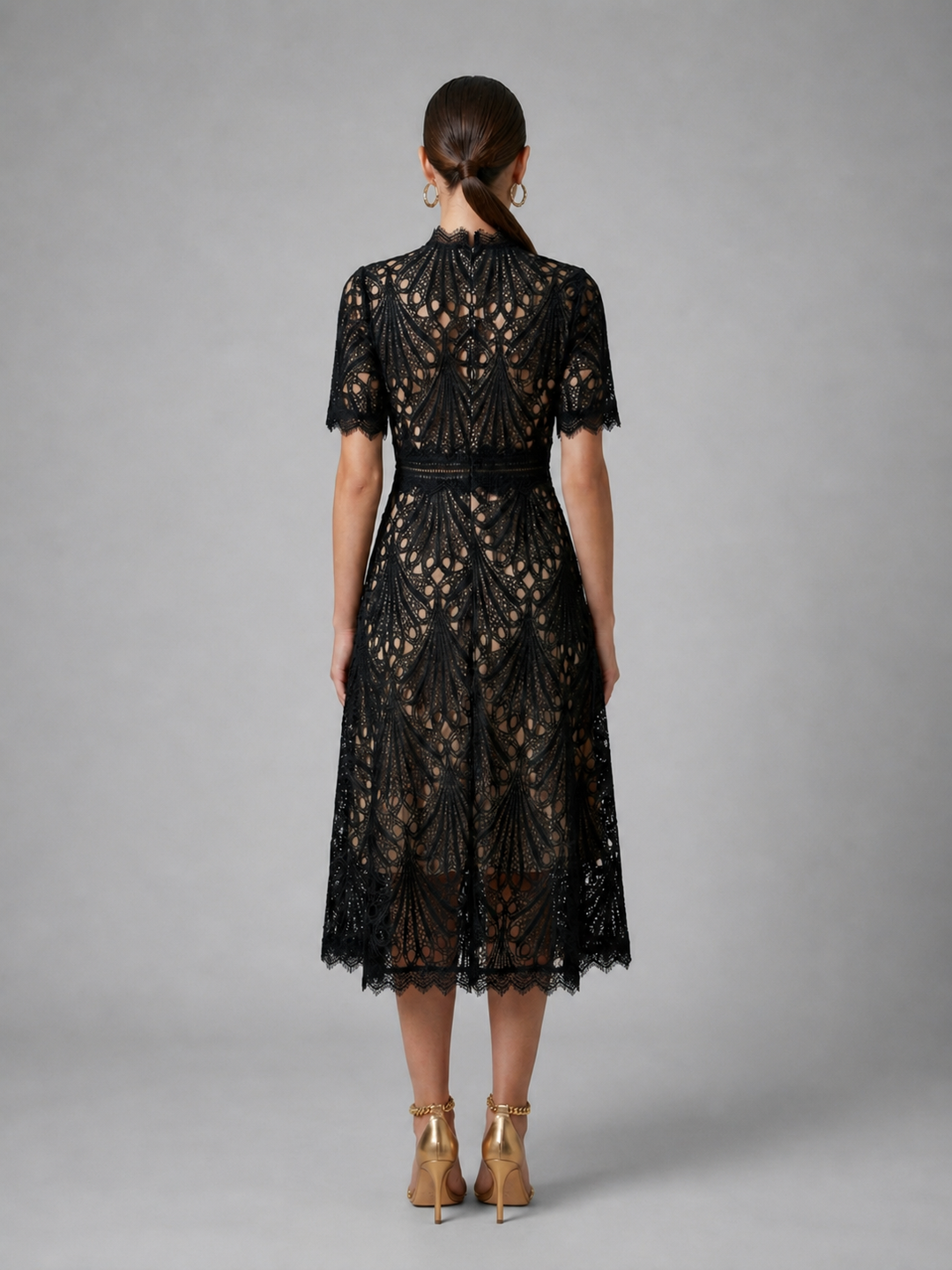 Women’s Lace Midi Dress with High Neck