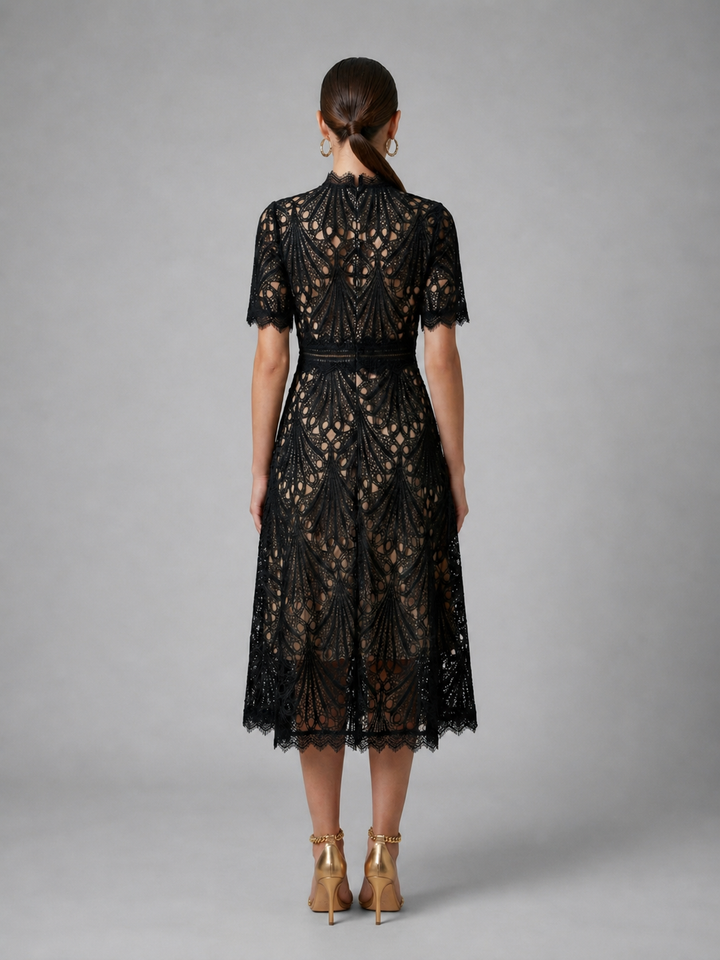 Women’s Lace Midi Dress with High Neck