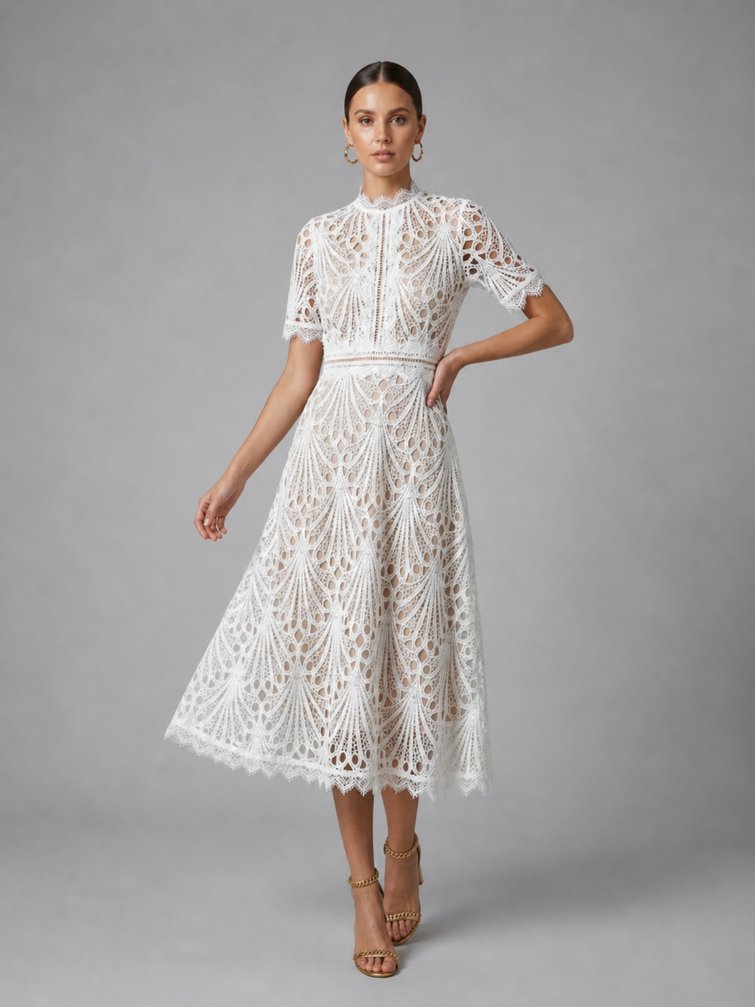 Women’s Lace Midi Dress with High Neck