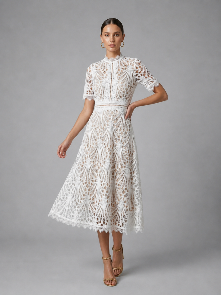 Women’s Lace Midi Dress with High Neck