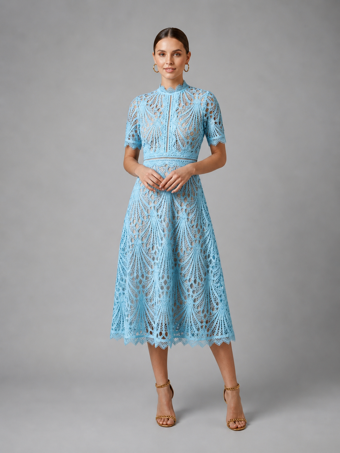 Women’s Lace Midi Dress with High Neck