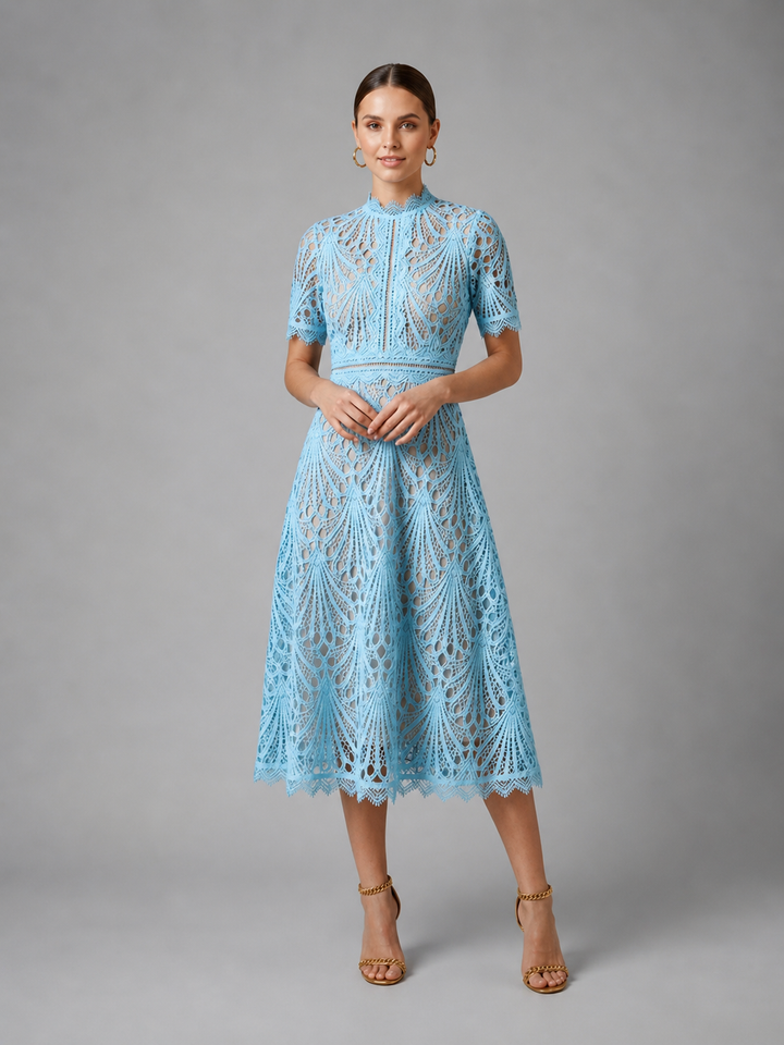 Women’s Lace Midi Dress with High Neck