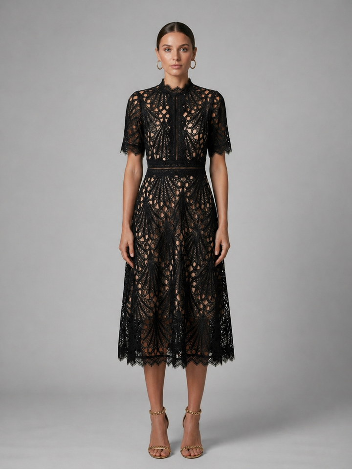 Women’s Lace Midi Dress with High Neck