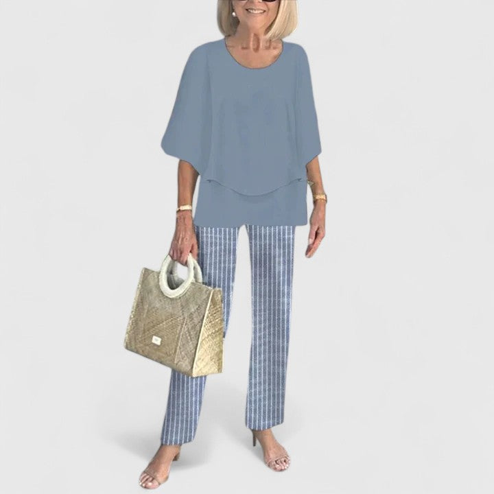 Women's Leaf-Print Top Set with Trousers for Casual Outings