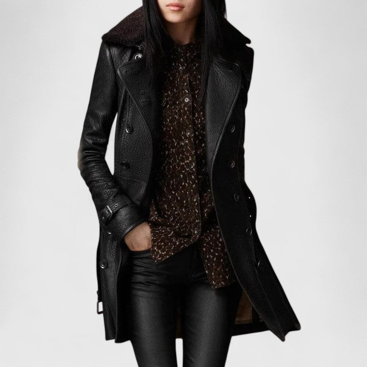 Women's Leather Coat with Tailored Fit for Office-to-Evening