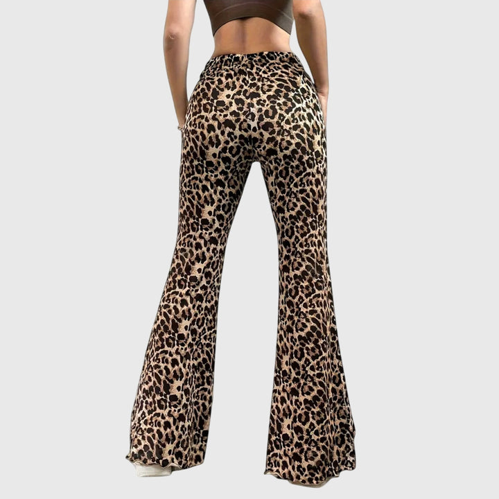 Women's Leopard Bootcut Trousers with High Waist for Evening