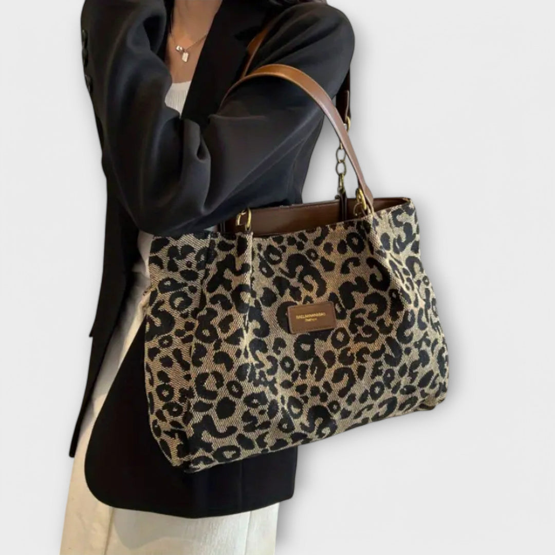Women's Leopard Canvas Tote with Chain Straps for Daily Use