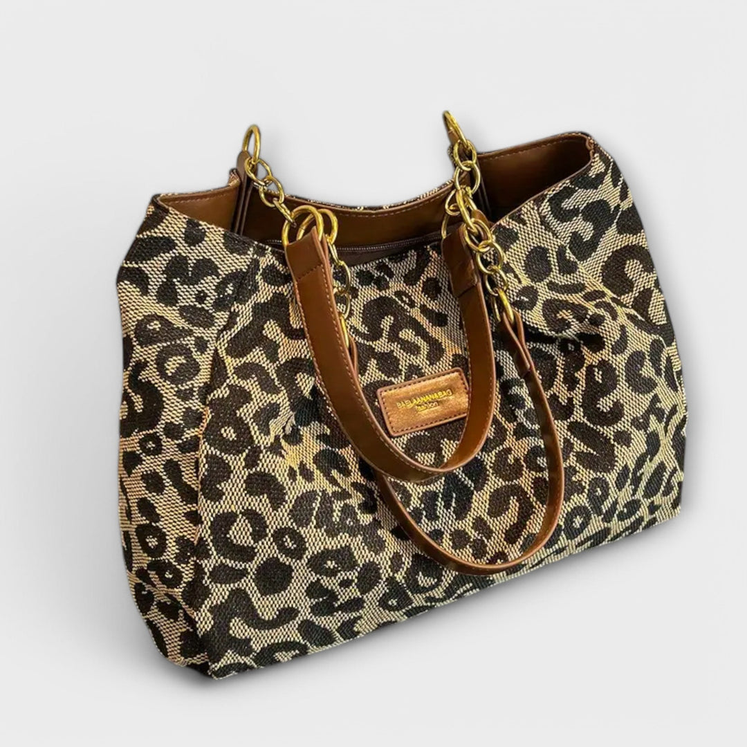 Women's Leopard Canvas Tote with Chain Straps for Daily Use