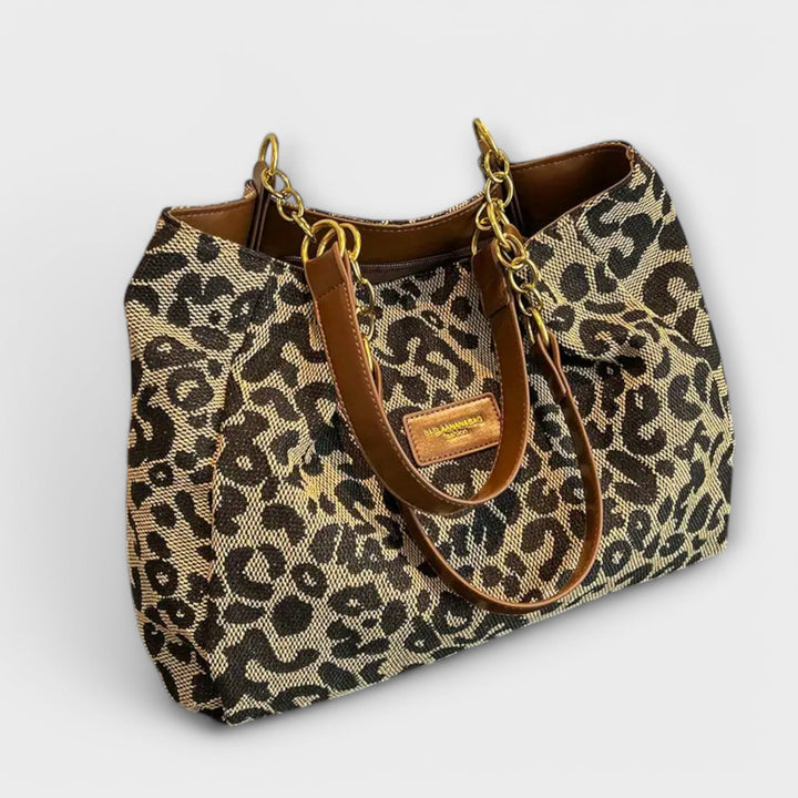 Women's Leopard Canvas Tote with Chain Straps for Daily Use