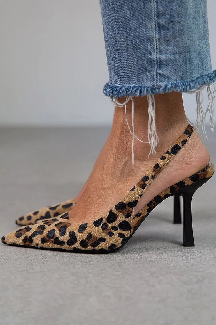 Women's Leopard Print Heels with Slingback for Evening Out