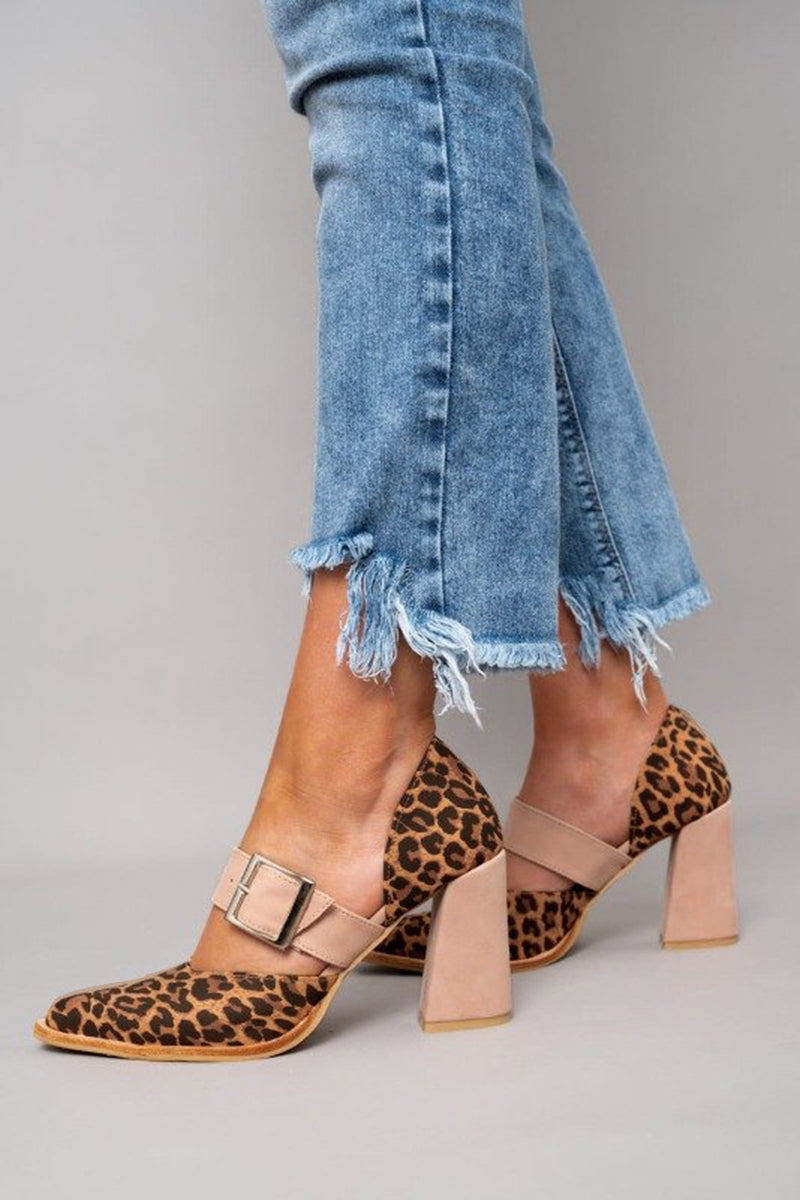 Women's Leopard Print Heels with Strap for Evening