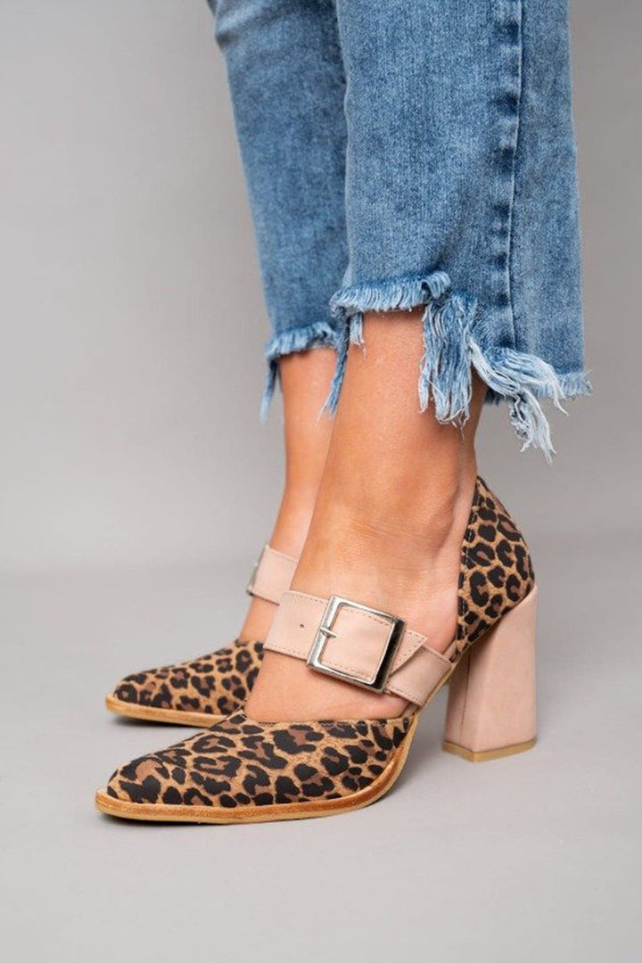 Women's Leopard Print Heels with Strap for Evening
