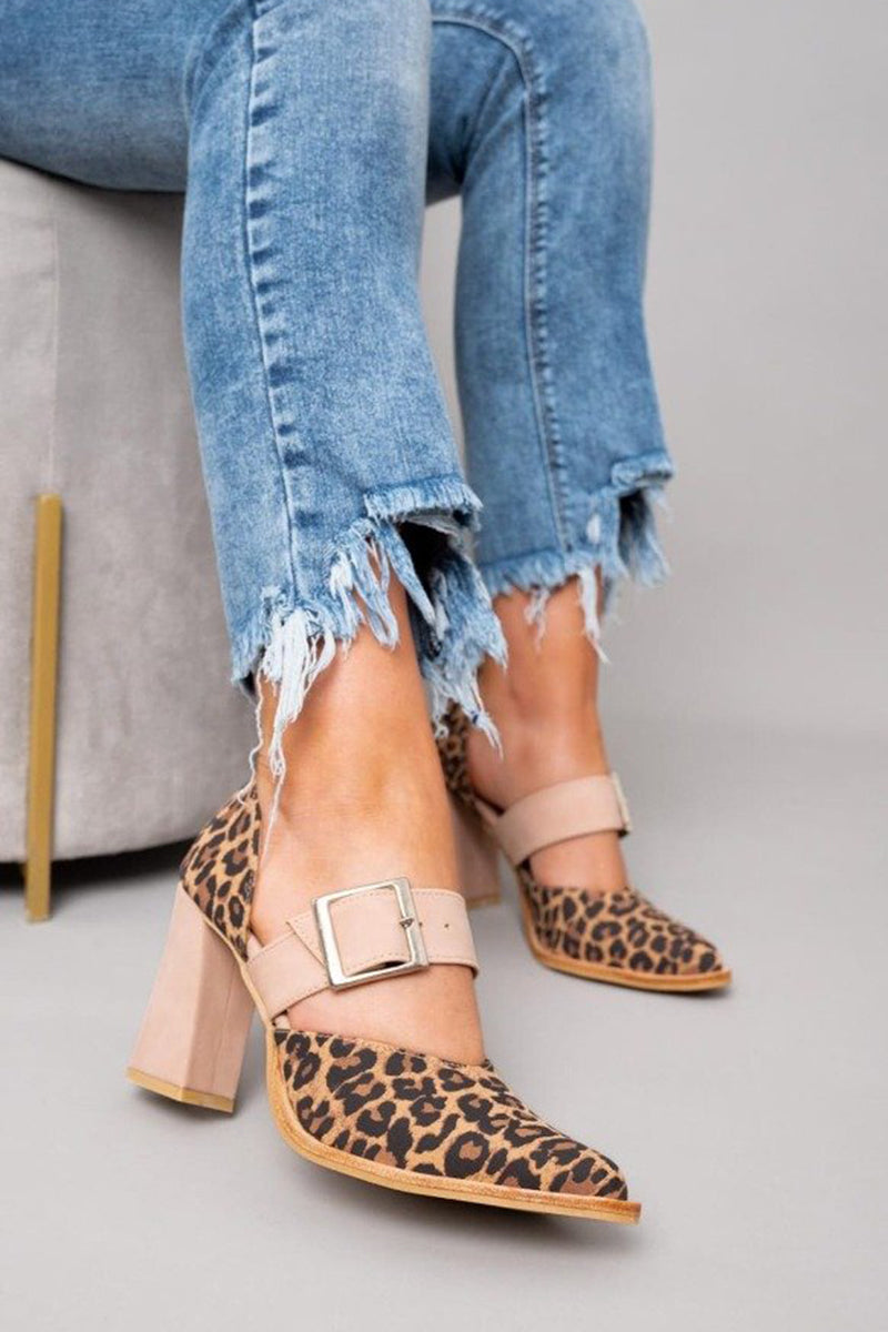Women's Leopard Print Heels with Strap for Evening