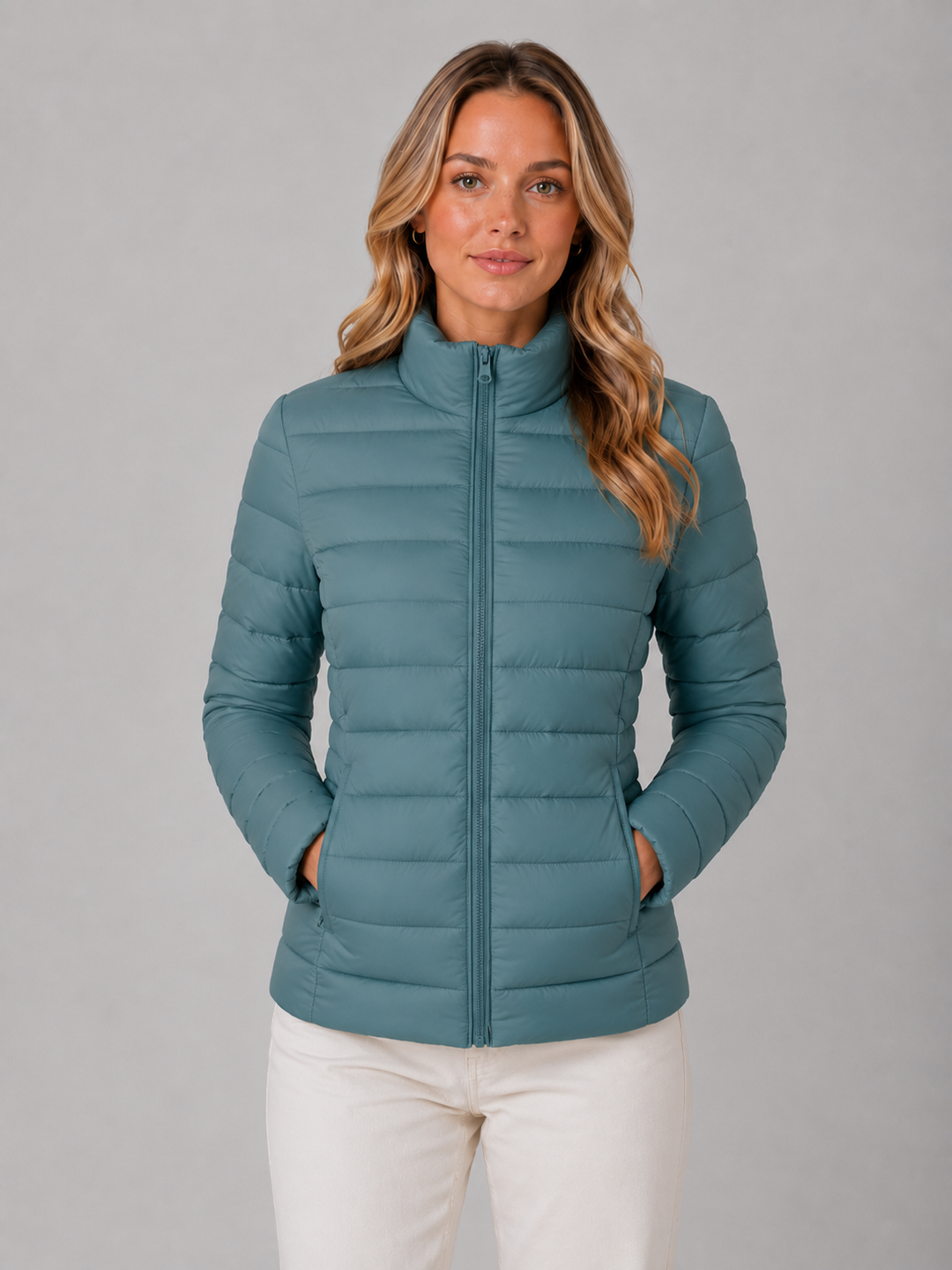 Women's Lightweight Puffer Jacket with Zip-Up Front