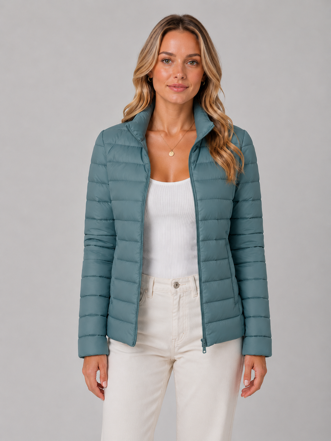 Women's Lightweight Puffer Jacket with Zip-Up Front